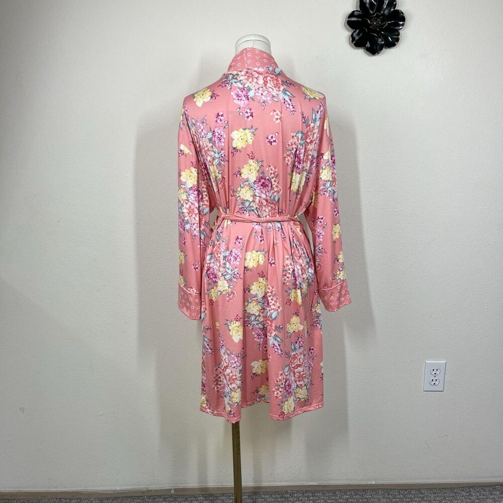Flora Nikrooz Robe Womens XL Pink Floral Belted Long Sleeve Sleepwear Lounge - Picture 2 of 10
